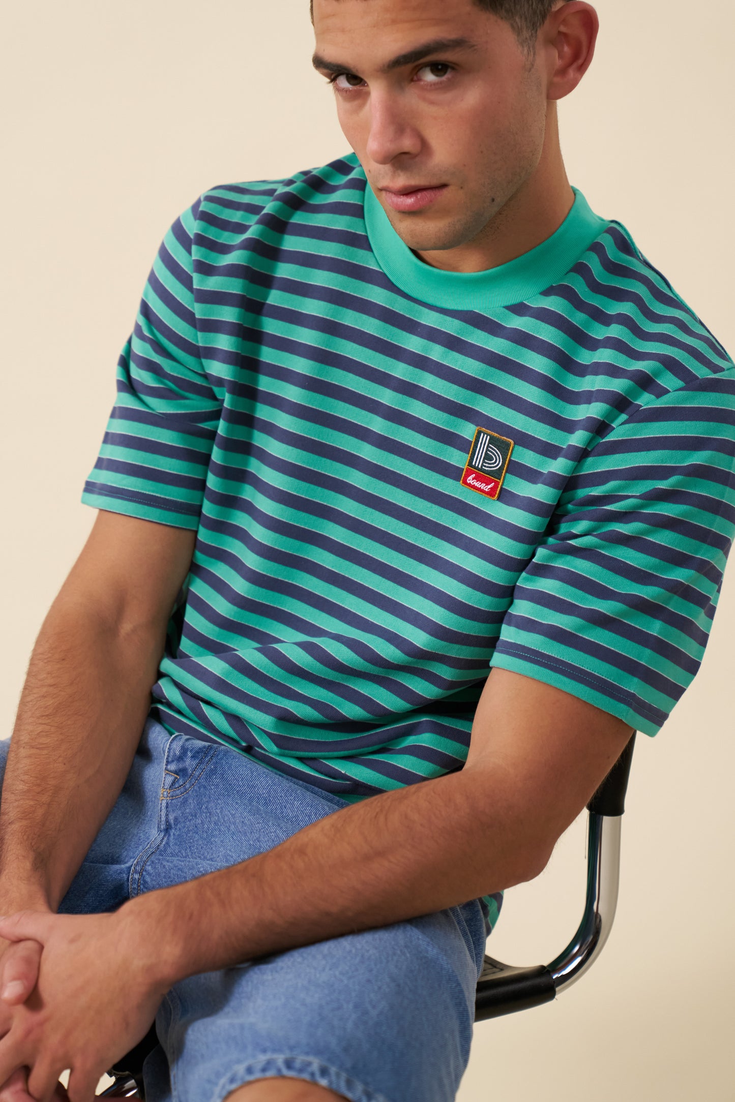 bound Stripe Retro Patch Tee - Menthol