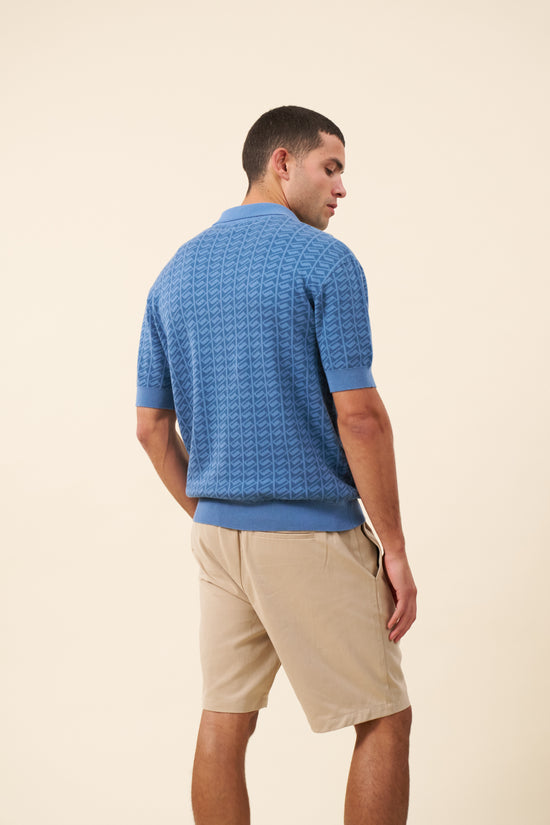 bound Harris Knit Polo - Blue Ocean