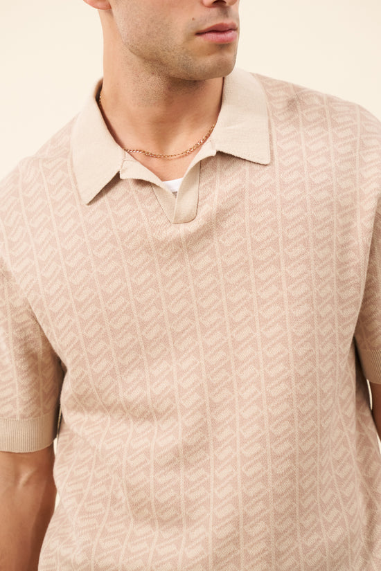 bound Harris Knit Polo - Desert Sand