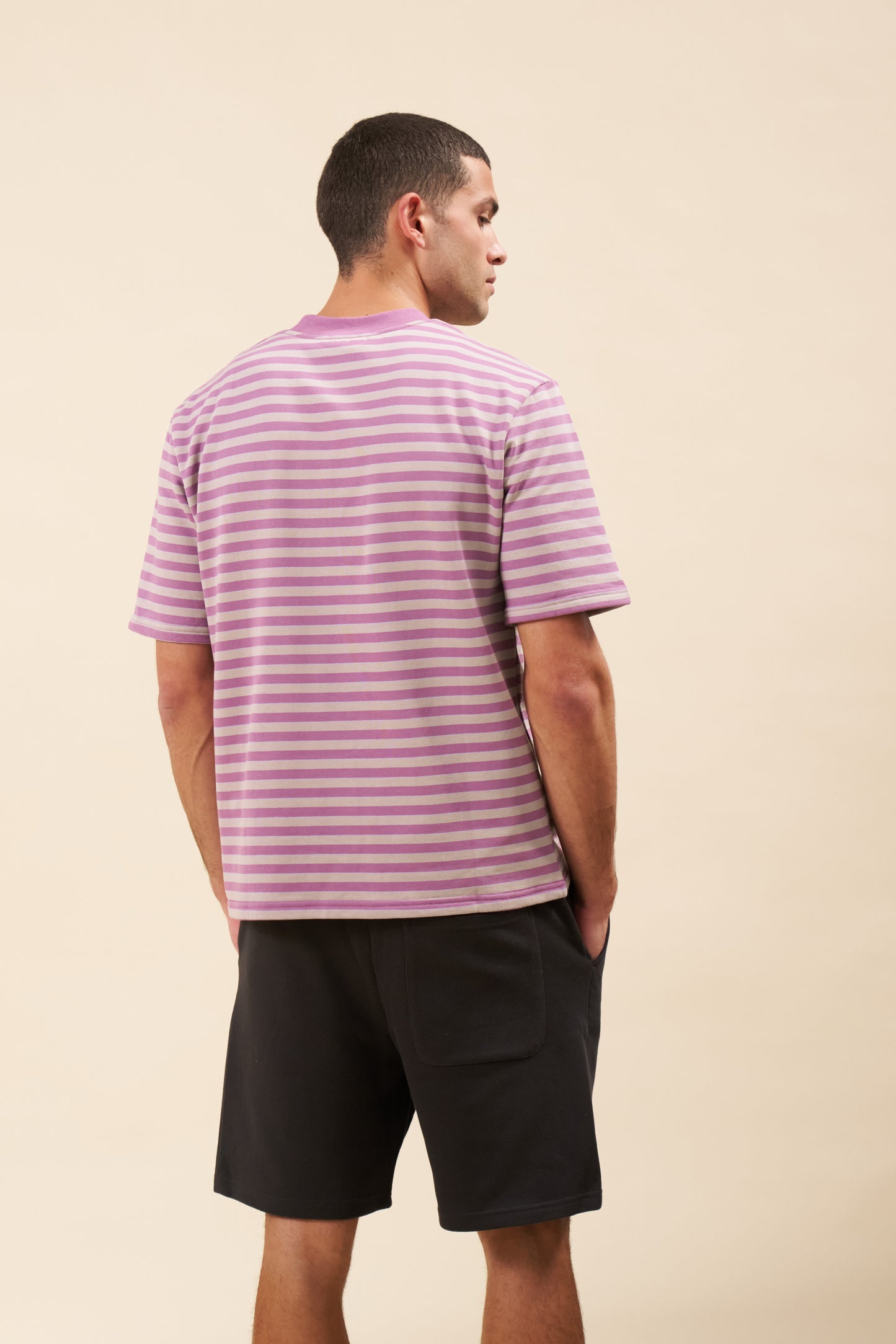 bound Stripe Retro Patch Tee - Mauve