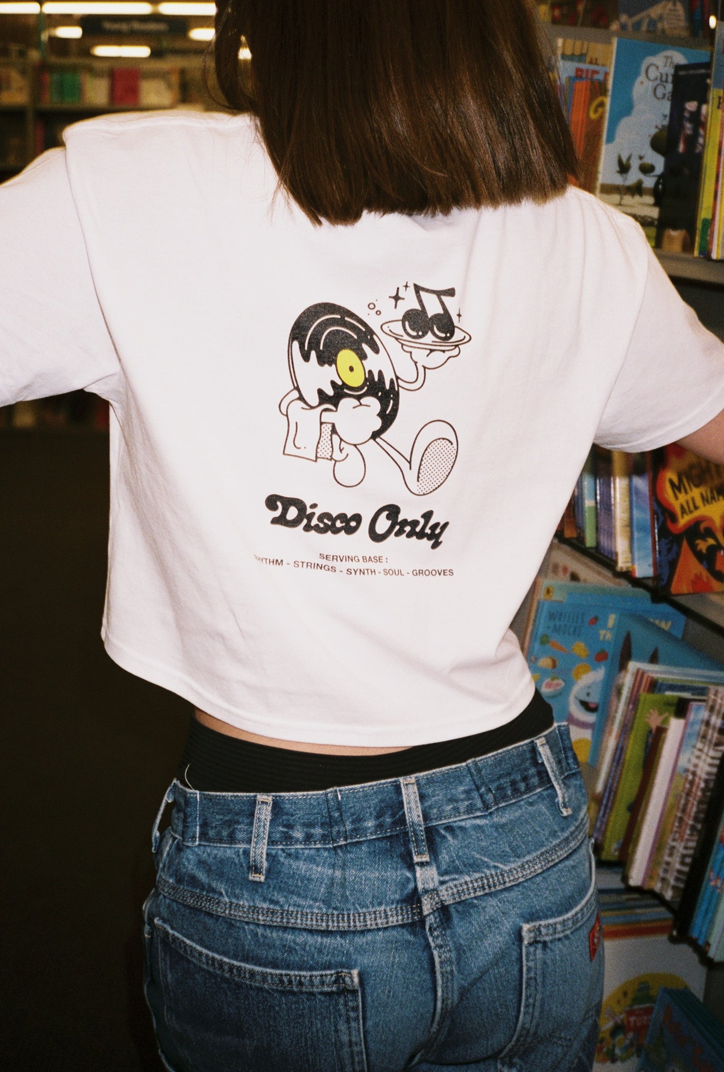 DISCO ONLY WMNS 'Play It Twice V2' Cropped Tee - White