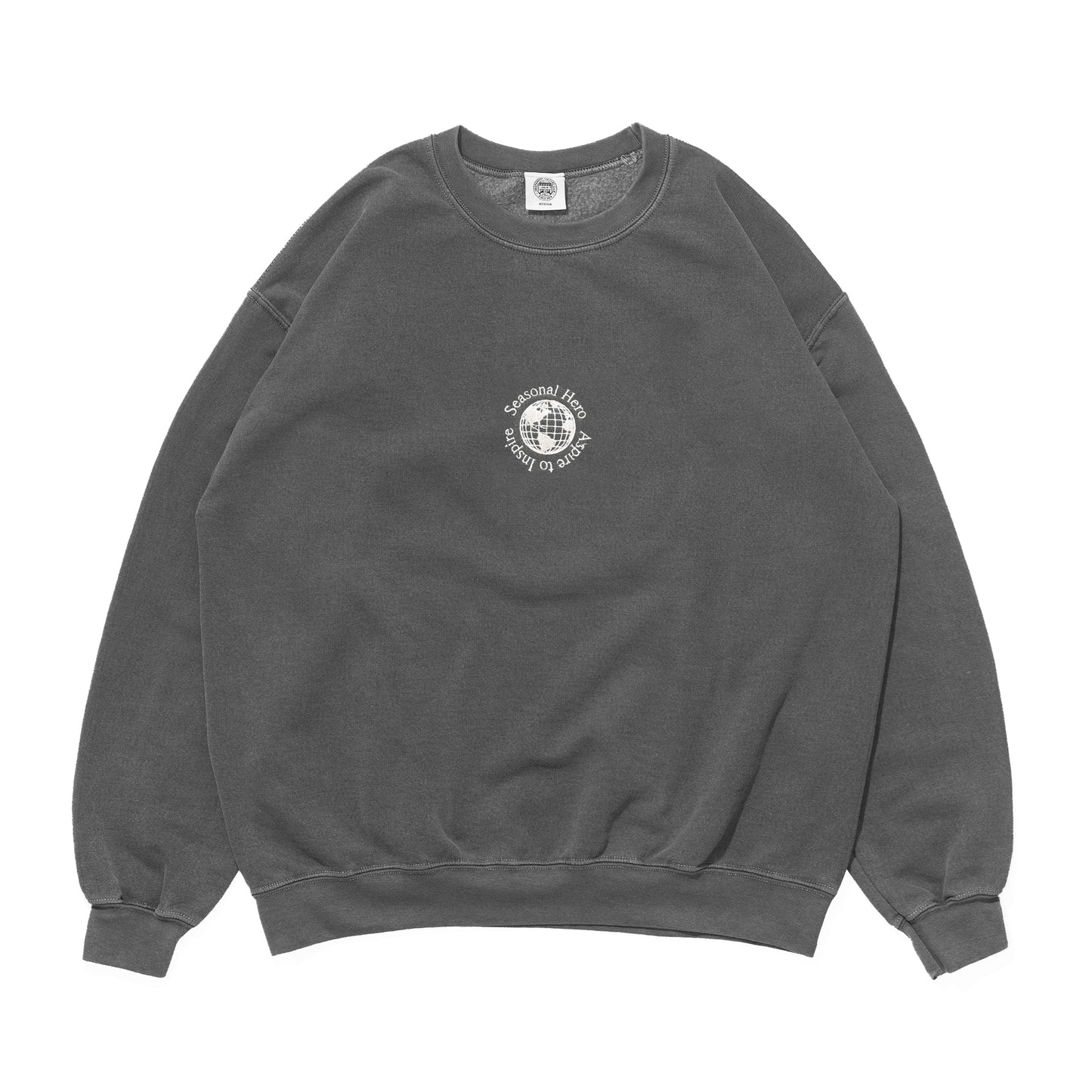 Seasonal Hero 'Aspire' Embroidered  Vintage Washed Sweater - Charcoal