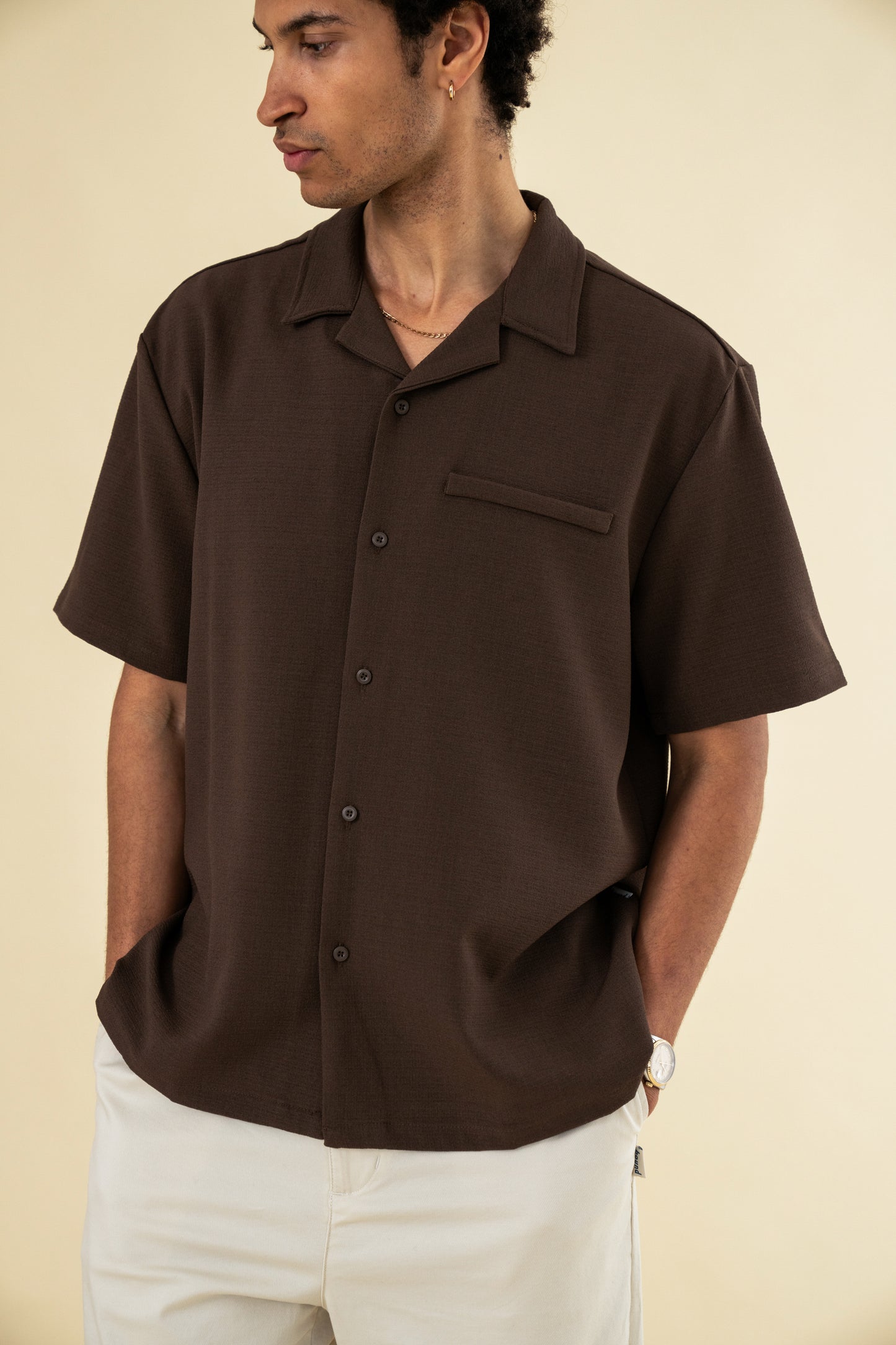bound Heavy Cuban Textured SS Shirt - Cocoa Brown