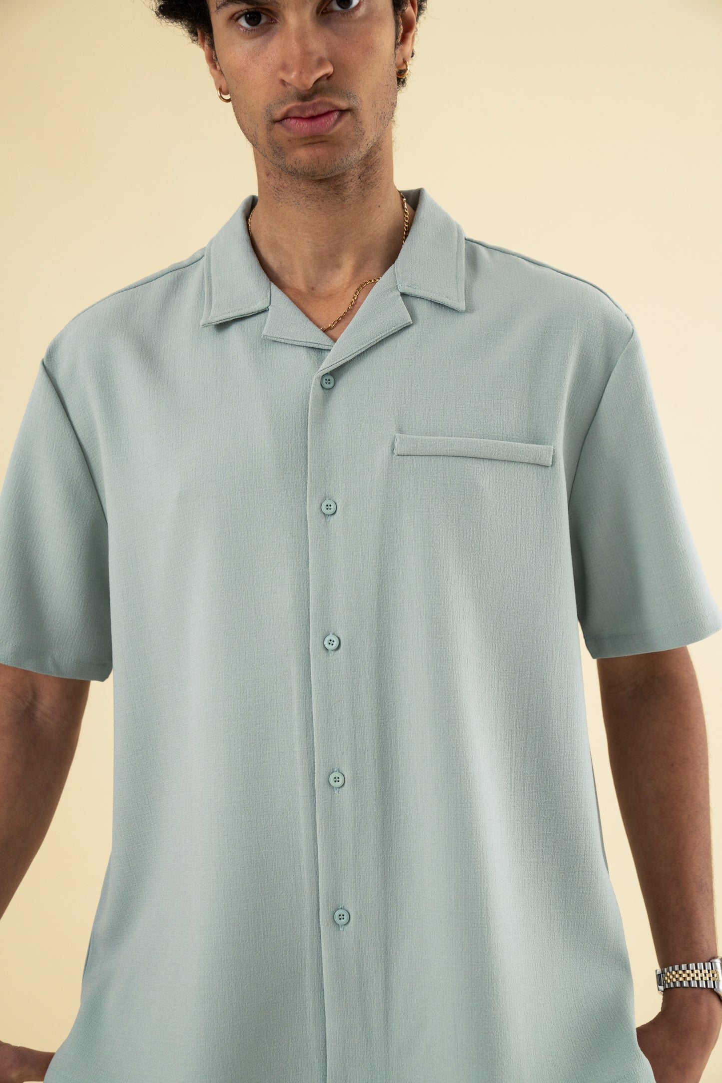 bound Heavy Cuban Textured SS Shirt - Brook Green