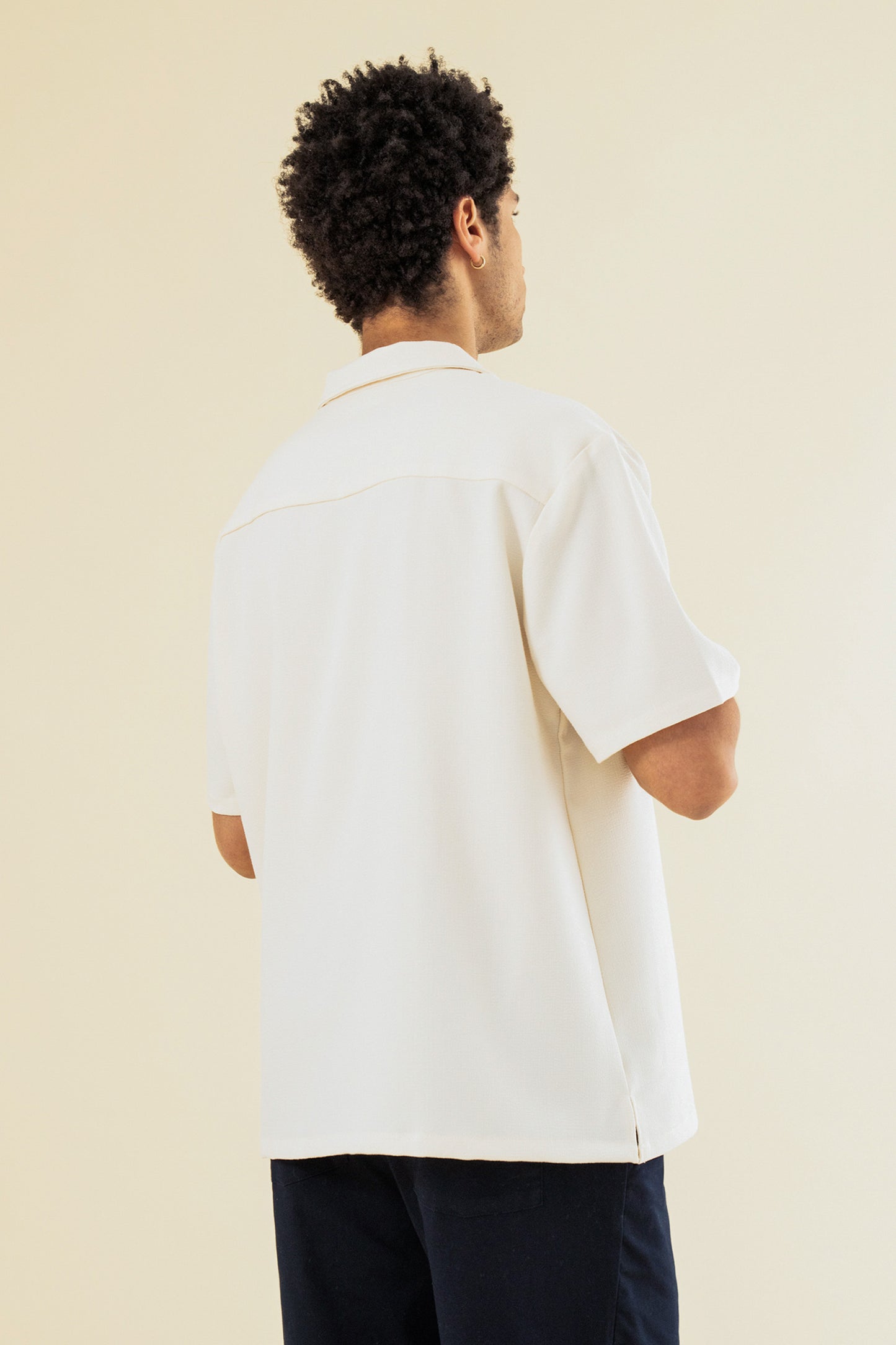 bound Heavy Cuban Textured SS Shirt - Cream