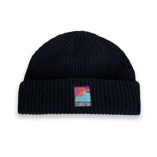Vice 84 'Runner Patch' Ribbed Fisherman Beanie - Black / Grey / Forest / Light Blue