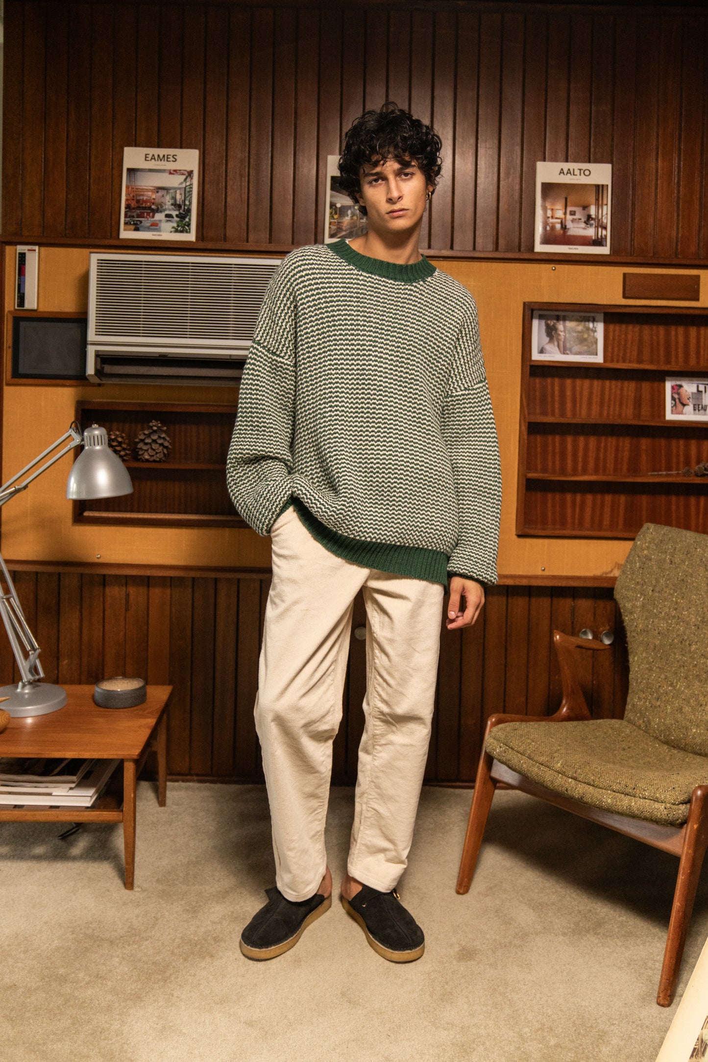 bound Green Stripe Chunky Knit Rib Oversized Sweater
