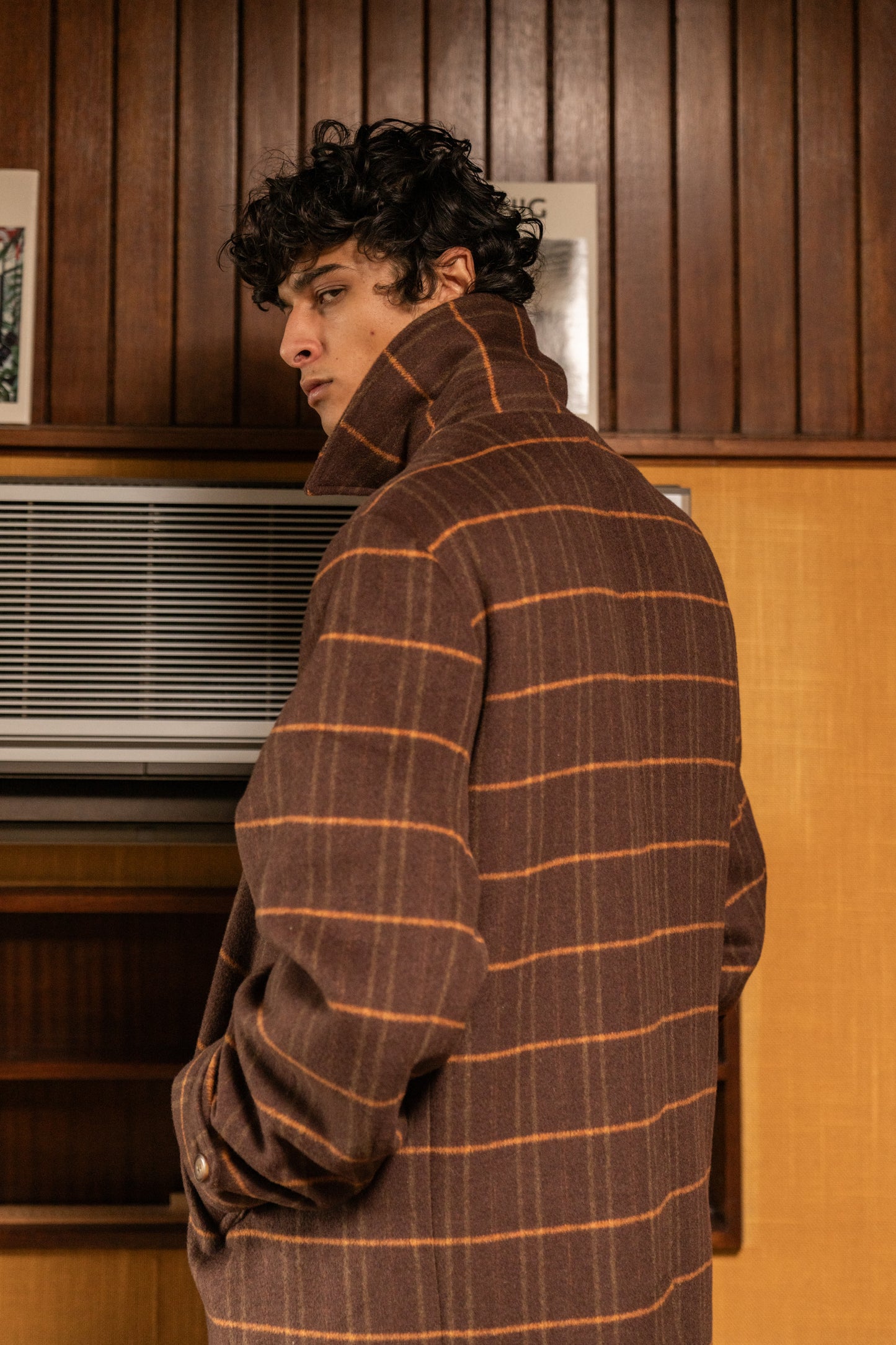 bound Kaito Check Brown Wool Coat