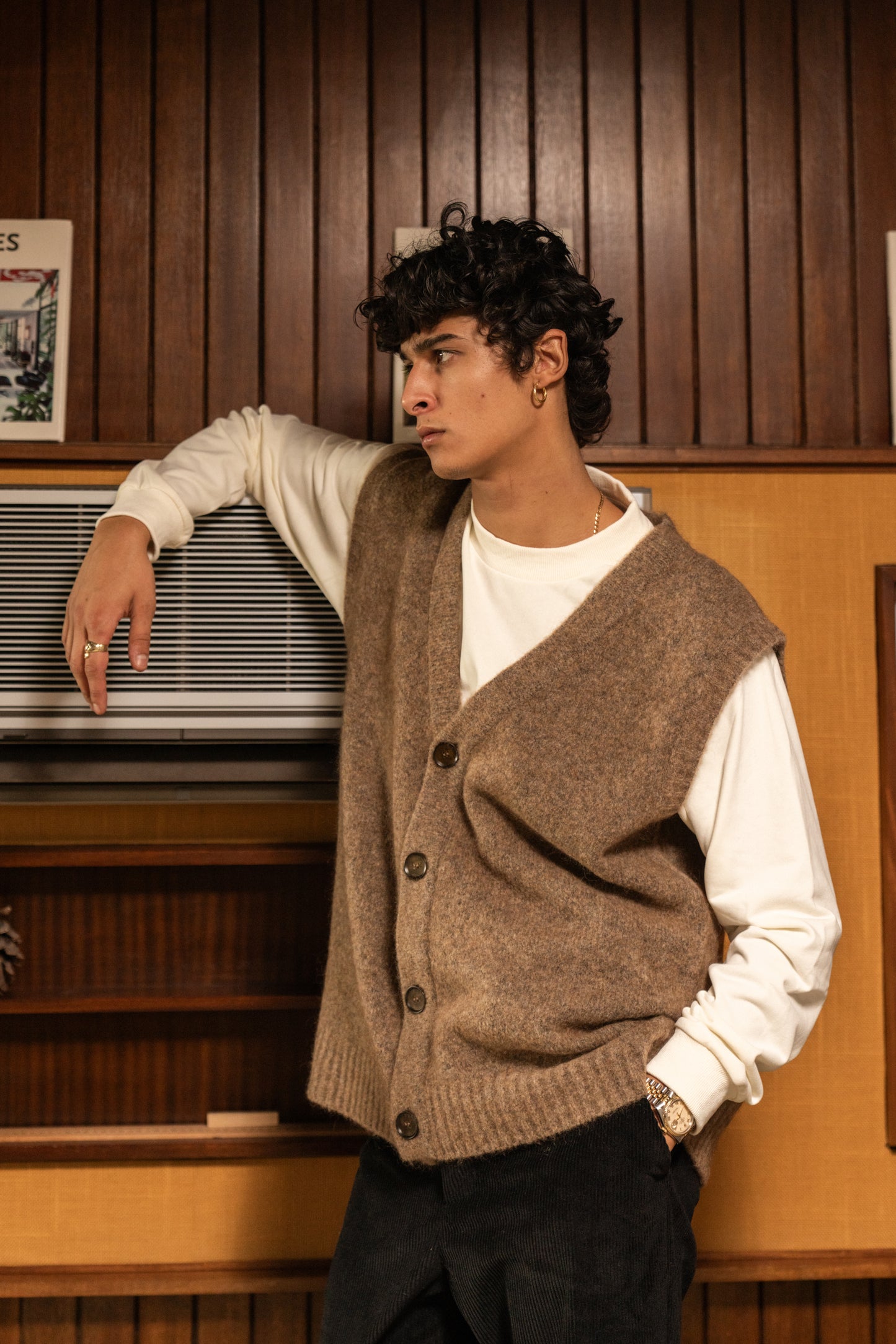 bound 'Hudson' Mohair Cardigan Vest - Taupe Brown