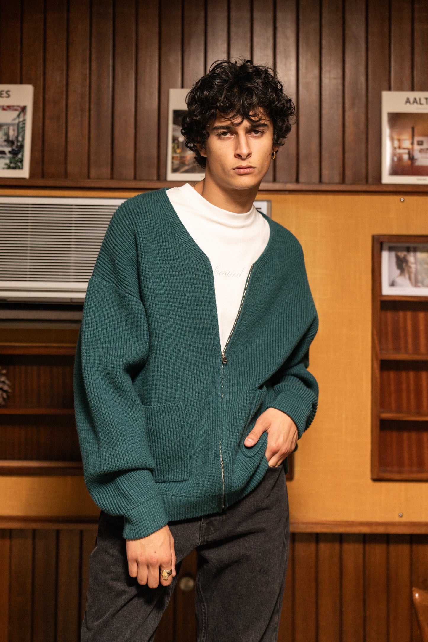 bound Teal Heavy Knitted Cardigan