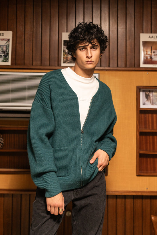 bound Teal Heavy Knitted Cardigan