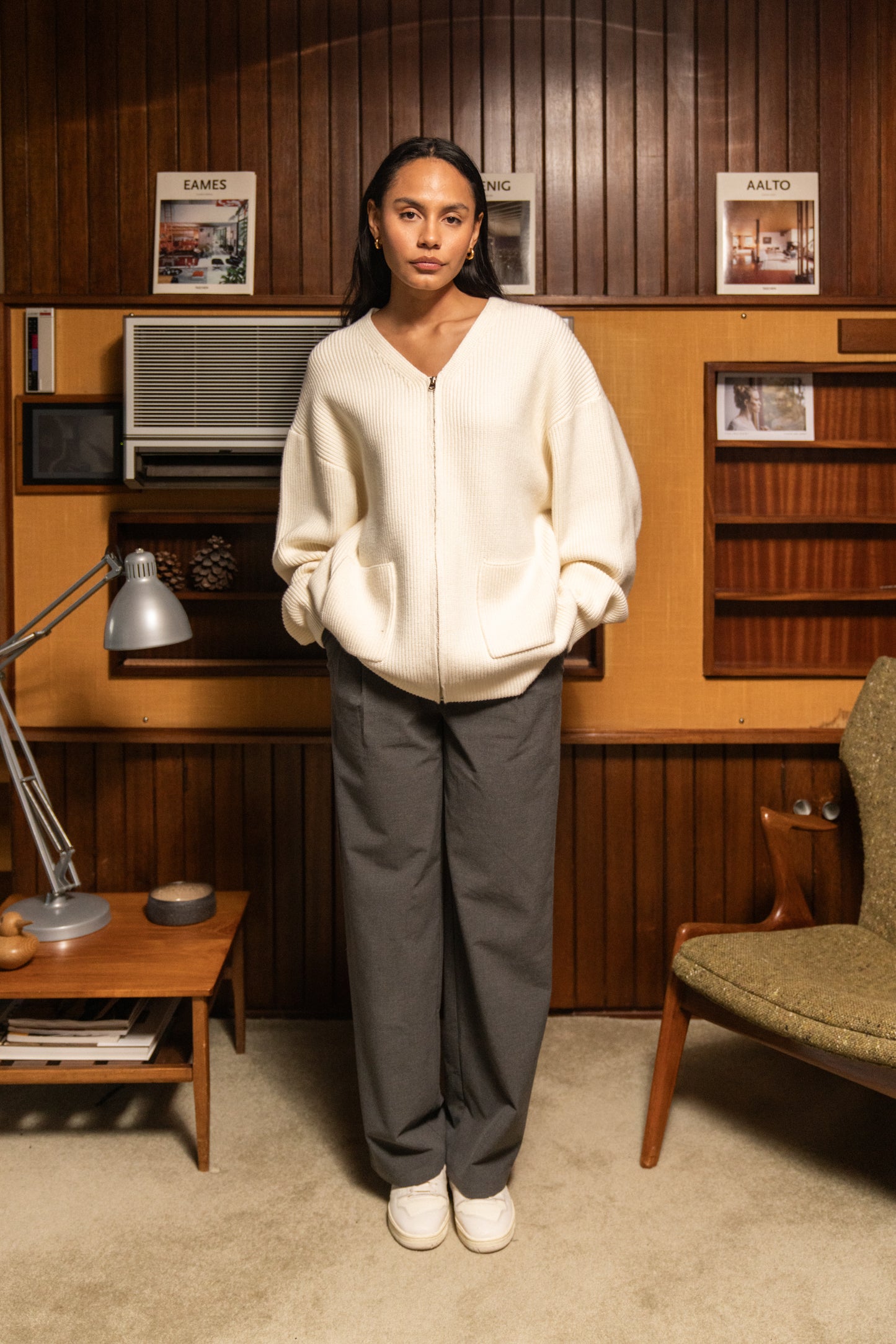 bound Ecru Heavy Knitted Cardigan