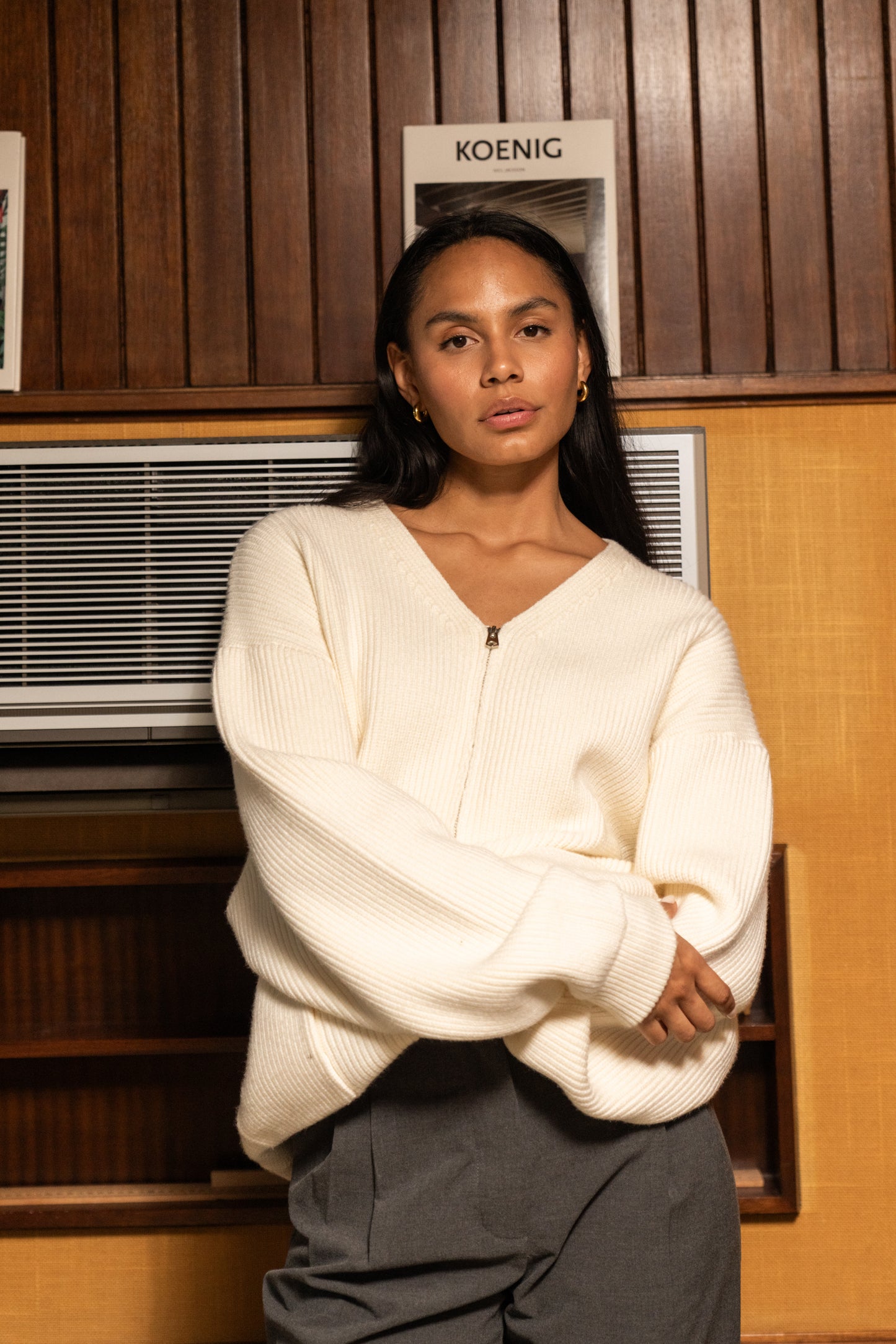 bound Ecru Heavy Knitted Cardigan