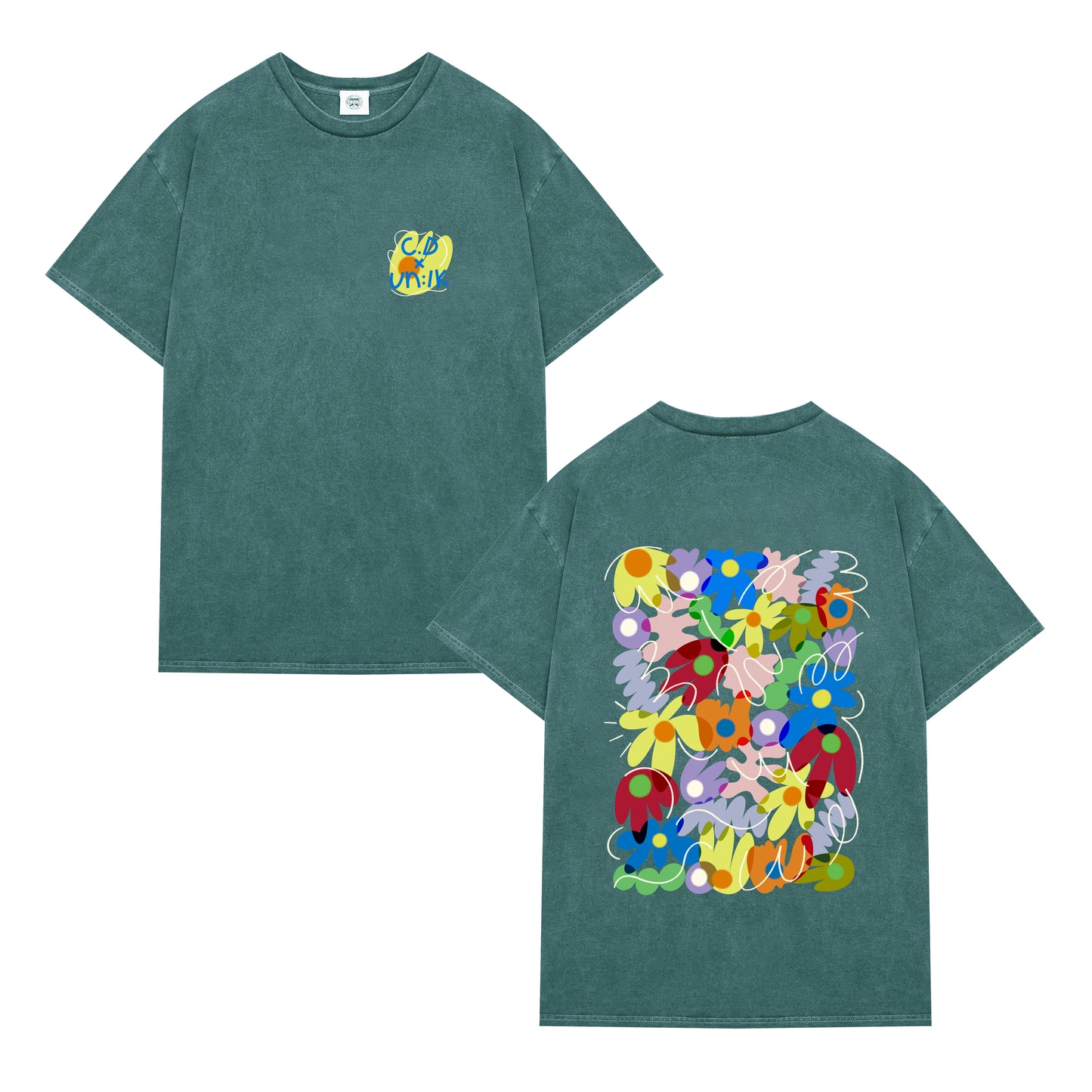 C.D x UN:IK 'Flower Garden' Washed Tee - Forest
