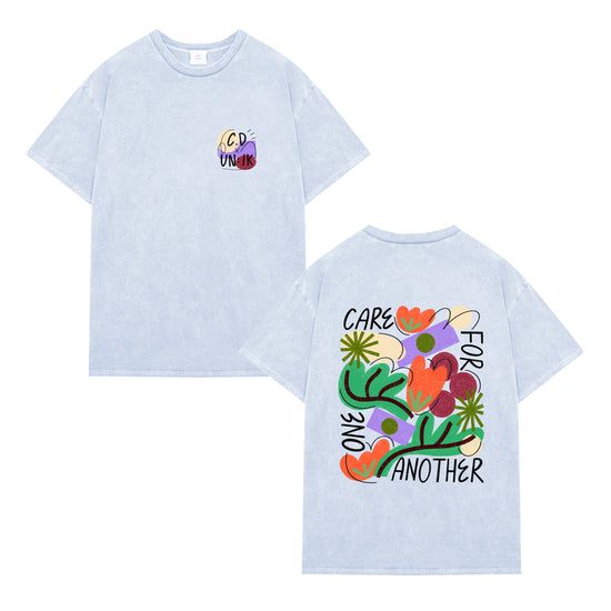 C.D x UN:IK 'Care For One Another' Washed Tee - Light Blue