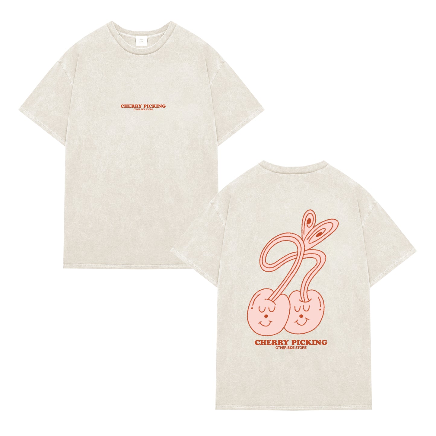 Other Side Store 'Cherry Picking' Vintage Washed Tee - Cream