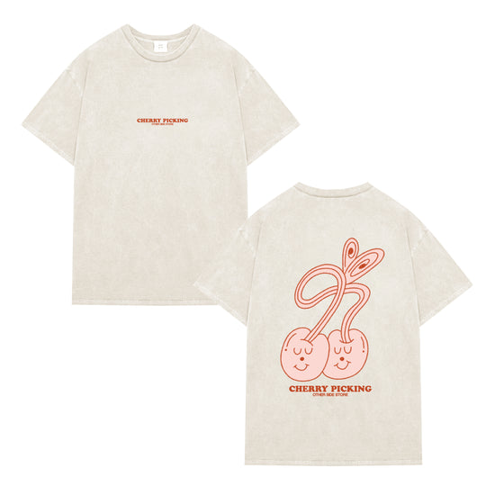 Other Side Store 'Cherry Picking' Vintage Washed Tee - Cream