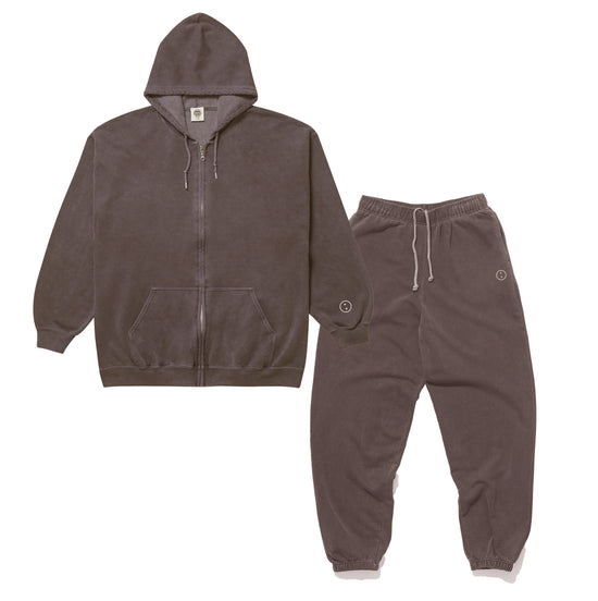 Essentials Vintage Washed Zip-Up Hoodie & Jogger Set - Cocoa