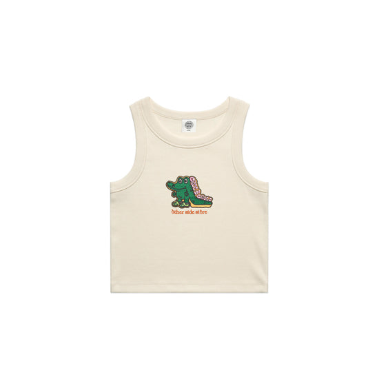 Other Side Store WMNS 'Crocs' Embroidered Crop Rib Tank - Ecru