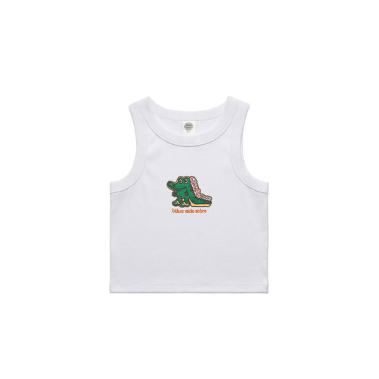 Other Side Store WMNS 'Crocs' Embroidered Crop Rib Tank - White