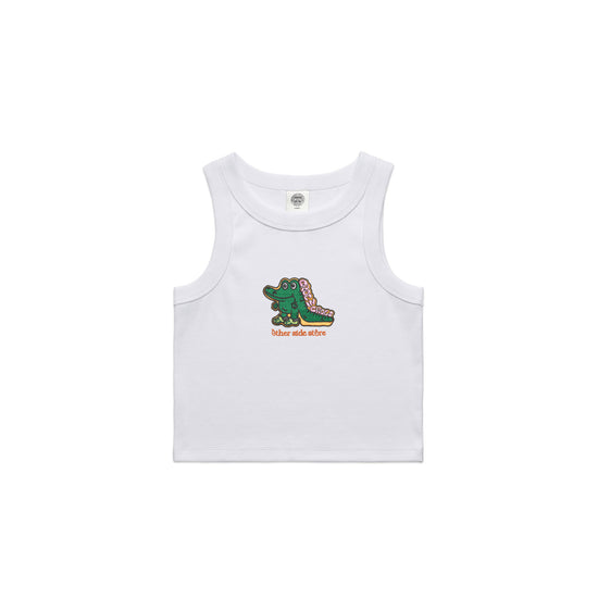 Other Side Store WMNS 'Crocs' Organic Embroidered Rib Tank - White