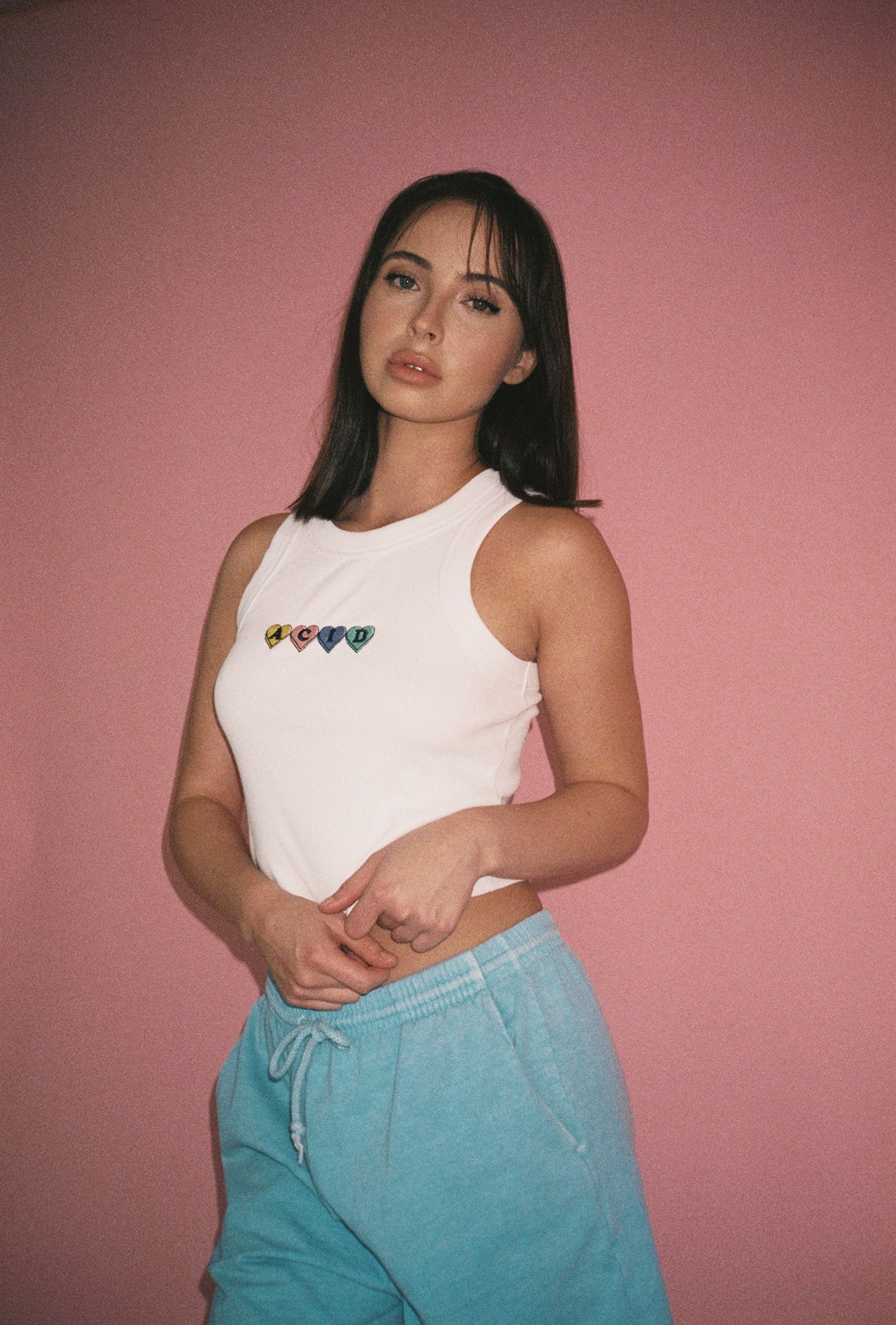 Acid Love WMNS 'Hearts' Embroidered Rib Tank - White
