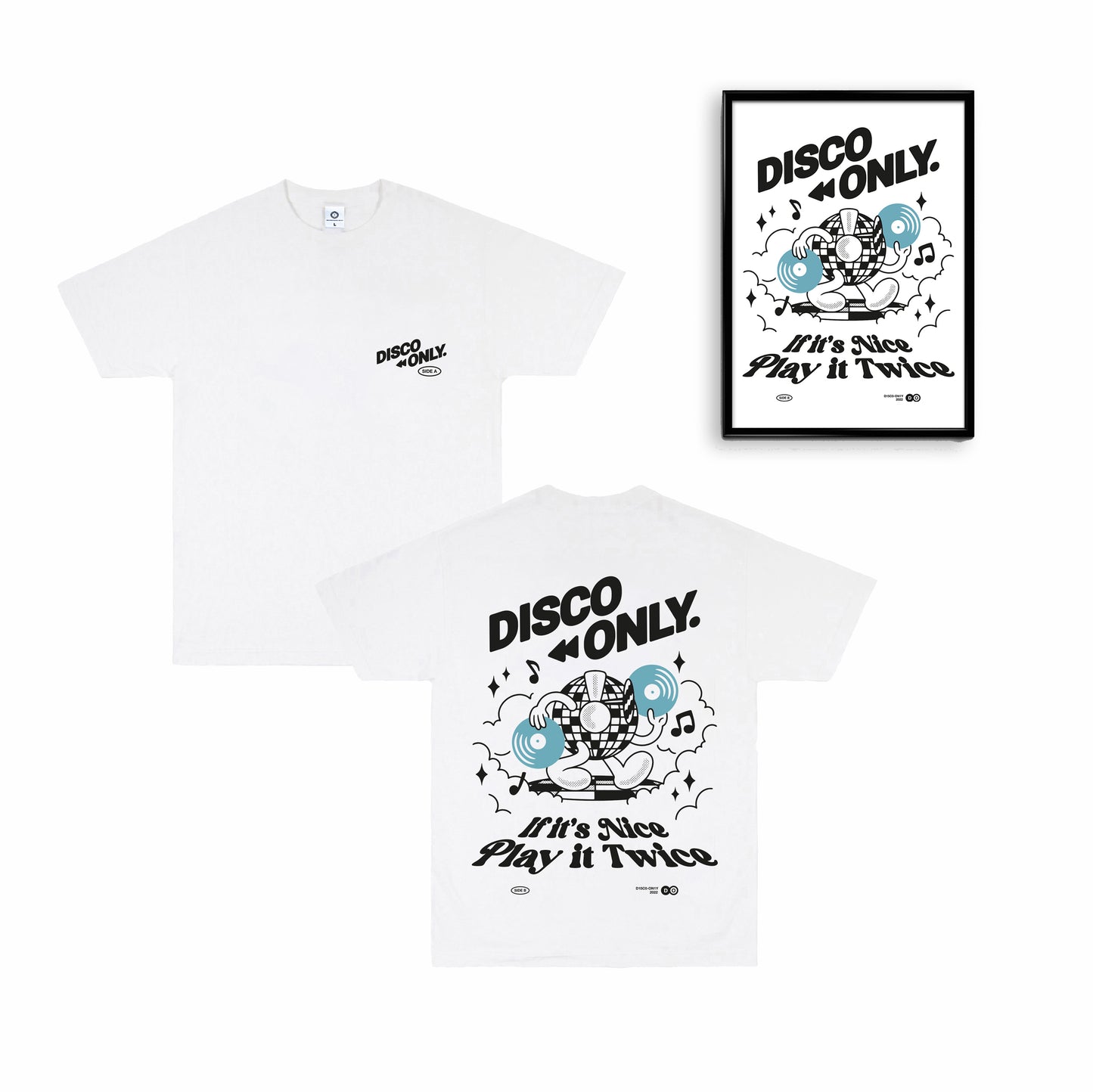 DISCO ONLY 'Play It Twice V4' Tee & Print Bundle - White