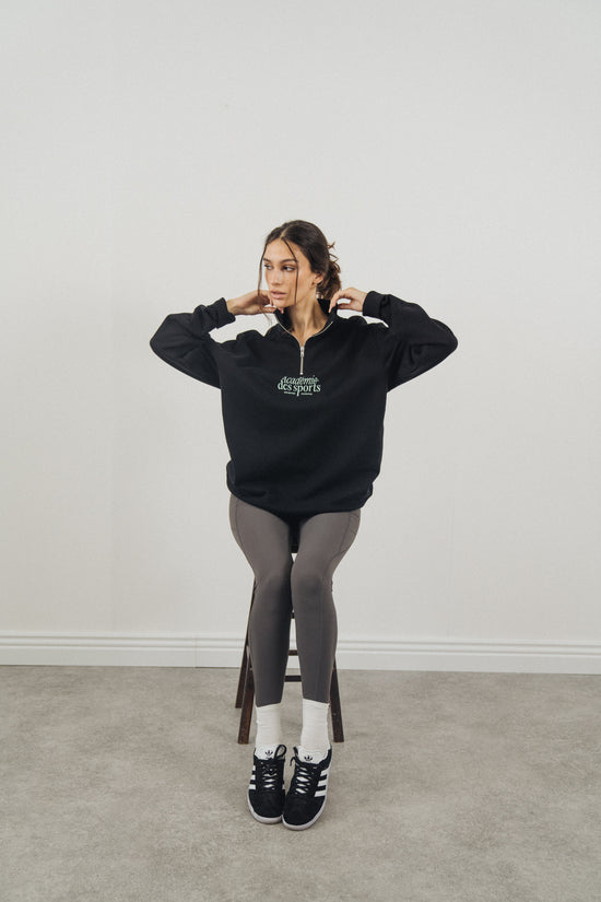 Vice 84 'Académie Des Sports Script' 1/4 Zip Sweater - Black