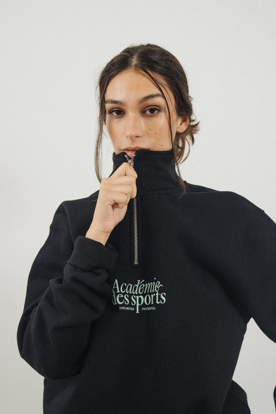 Vice 84 'Académie Des Sports Script' Half Zip Sweater - Black