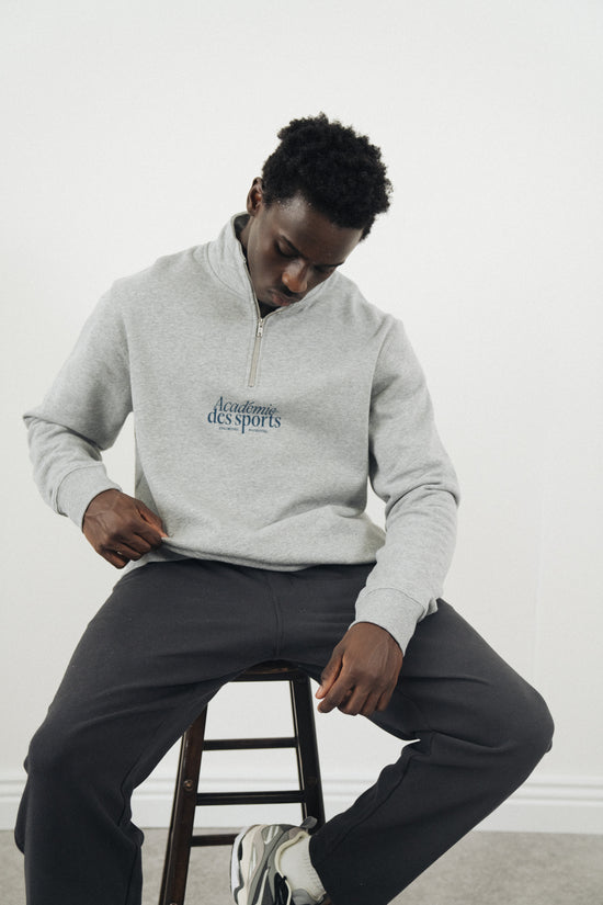 Vice 84 'Académie Des Sports Script' 1/4 Zip Sweater - Grey