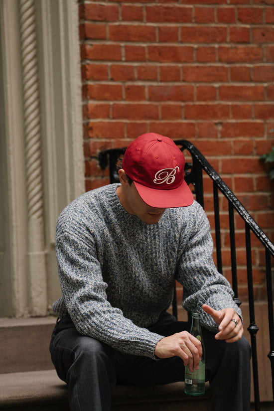 Load image into Gallery viewer, bound Script Embroidered 6 Panel Cap - Cardinal Red
