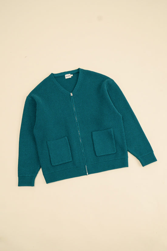bound Teal Heavy Knitted Cardigan