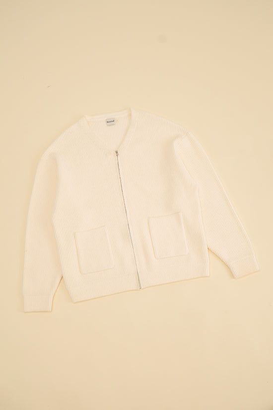 bound Ecru Heavy Knitted Cardigan