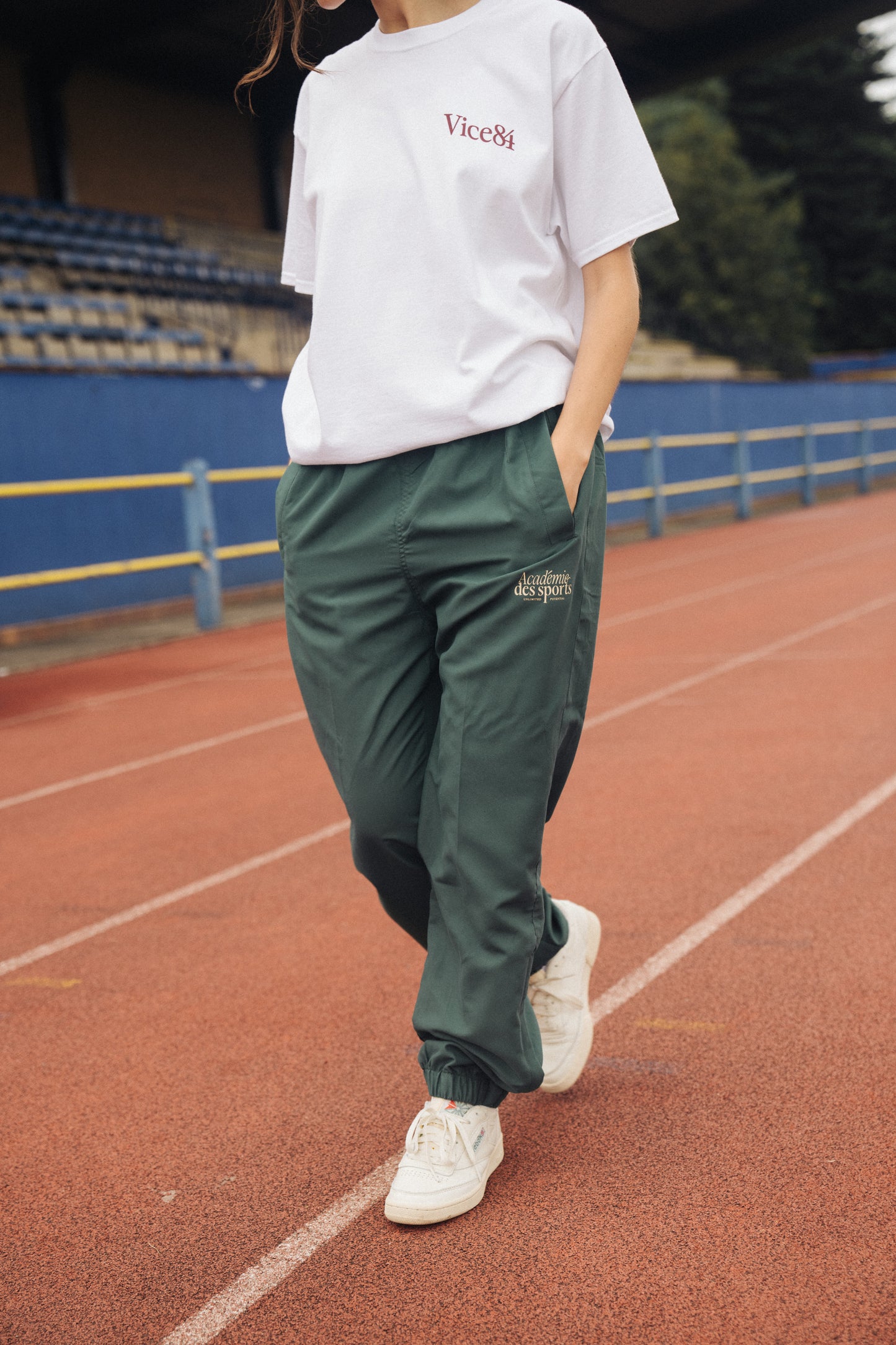 Vice 84 'Académie Des Sports Script' Nylon Trackpants - Green