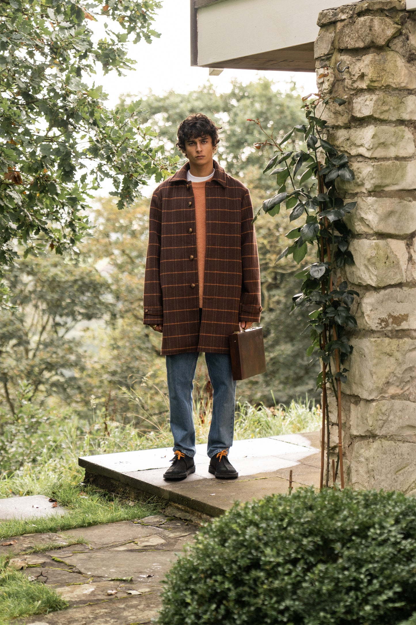 bound Kaito Check Brown Wool Coat