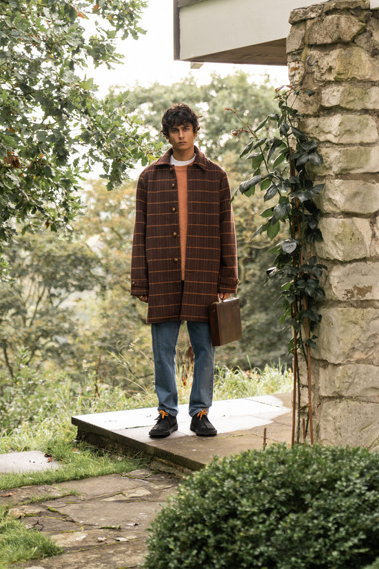 bound Kaito Check Brown Wool Coat