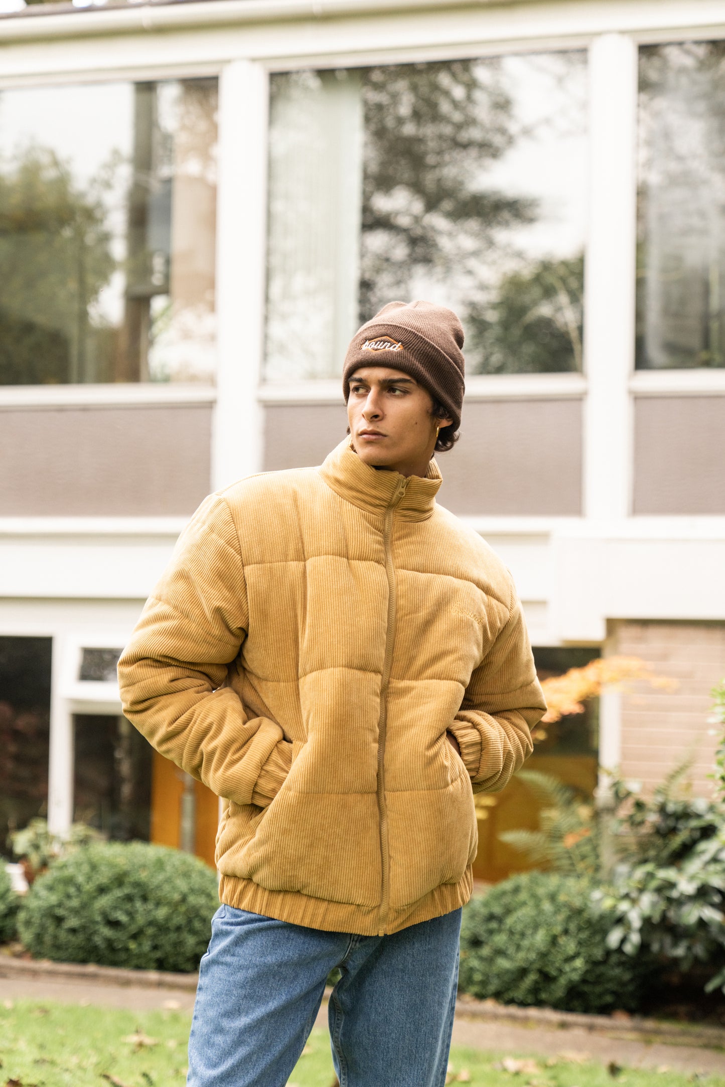 bound Mustard Cord Puffer Coat