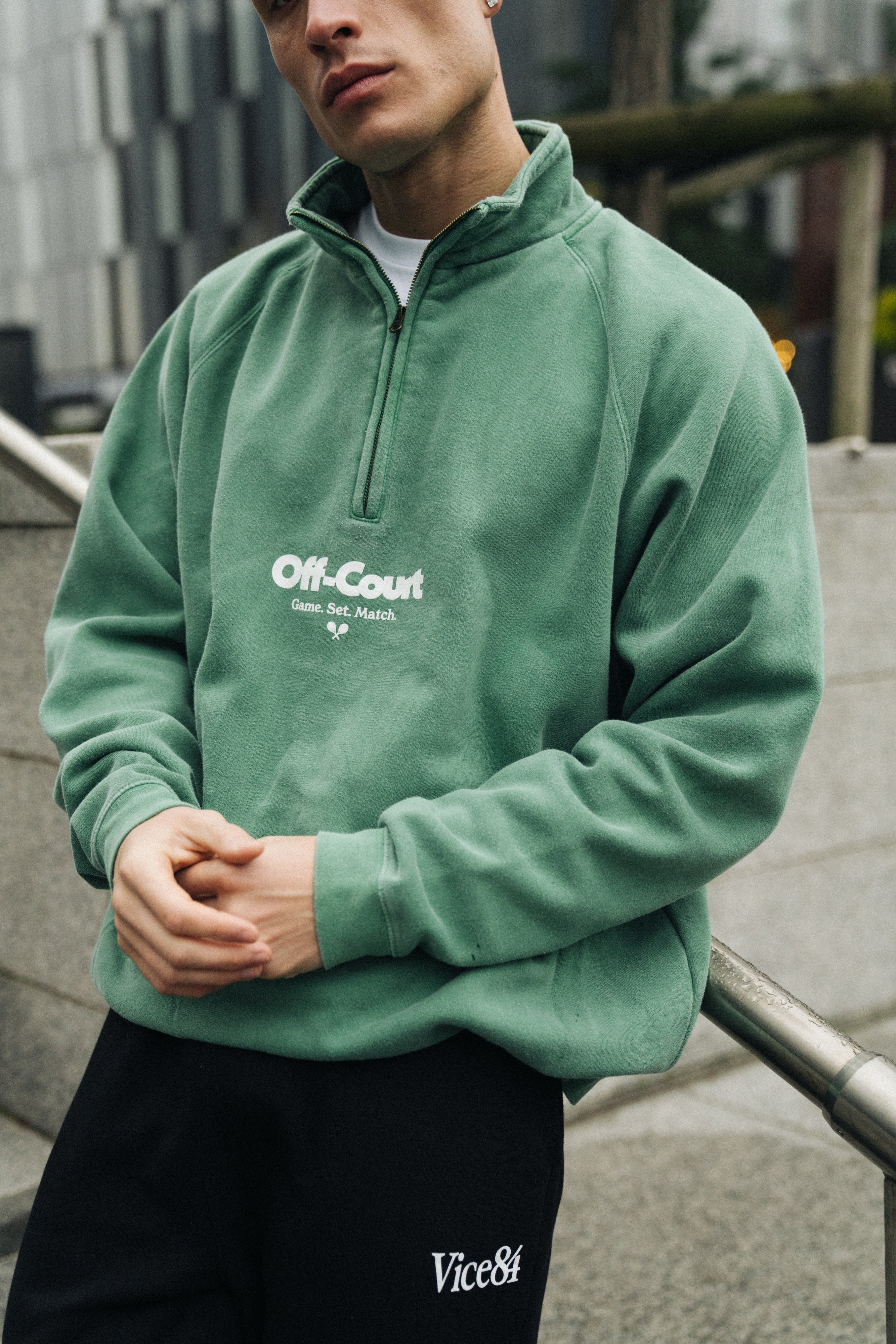 Vice 84 'Off-Court GSM' Washed 1/4 Zip Sweater - Kelly Green – UN