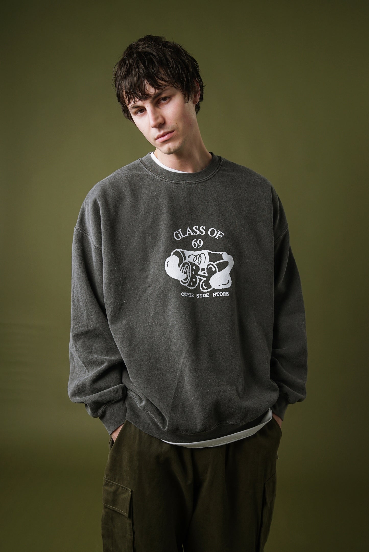 Other Side Store 'Glass of 69' Vintage Washed Sweater - Charcoal