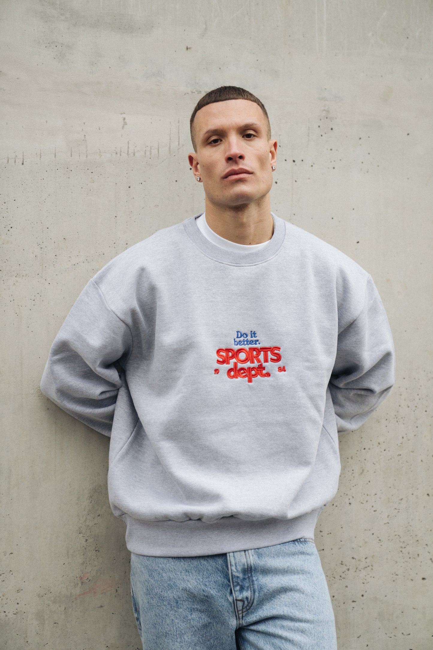 Vice 84 'Sports Dept' Heavyweight Embroidered Sweater - Ash