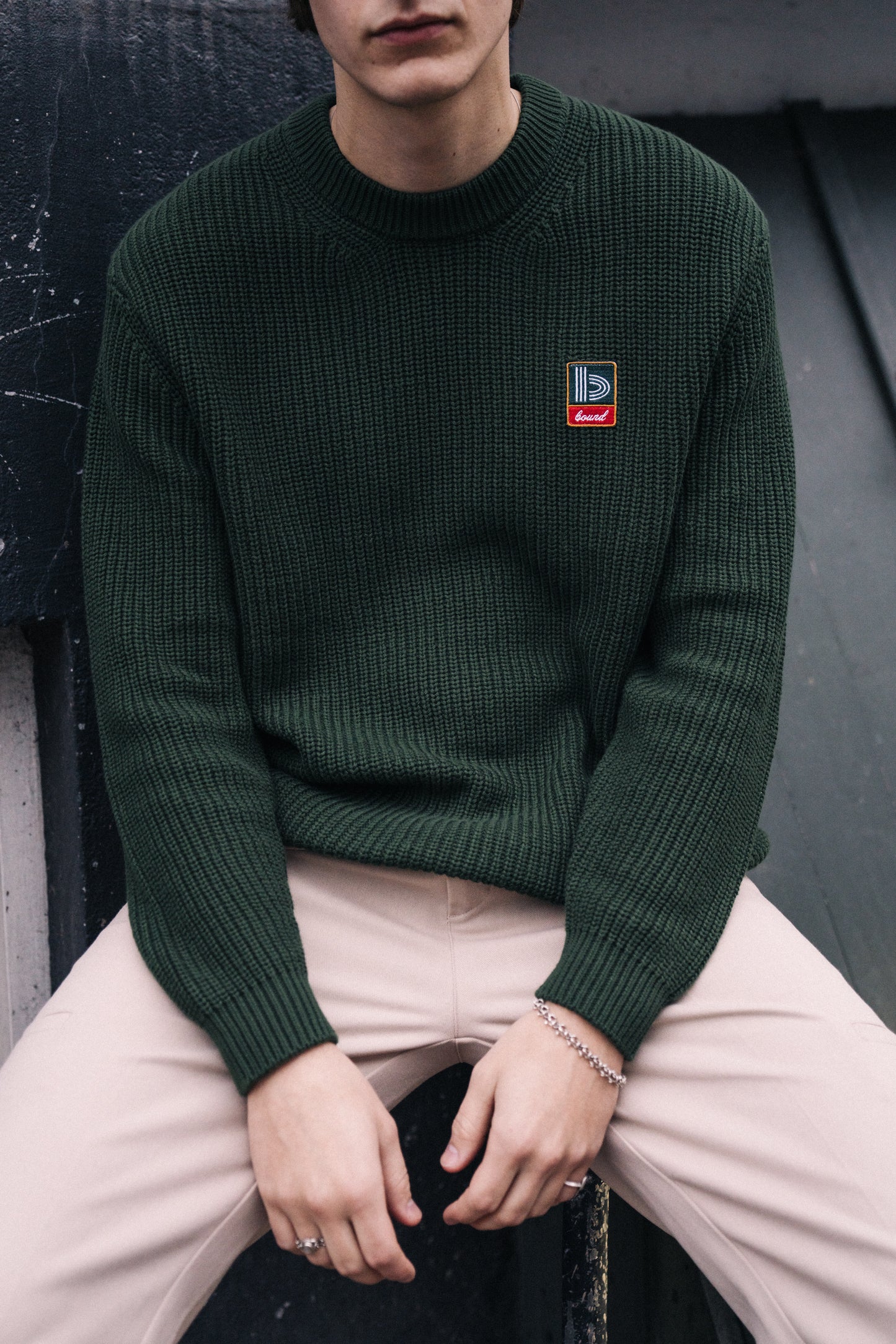 bound Retro Fisherman Rib Knit Sweater - Green