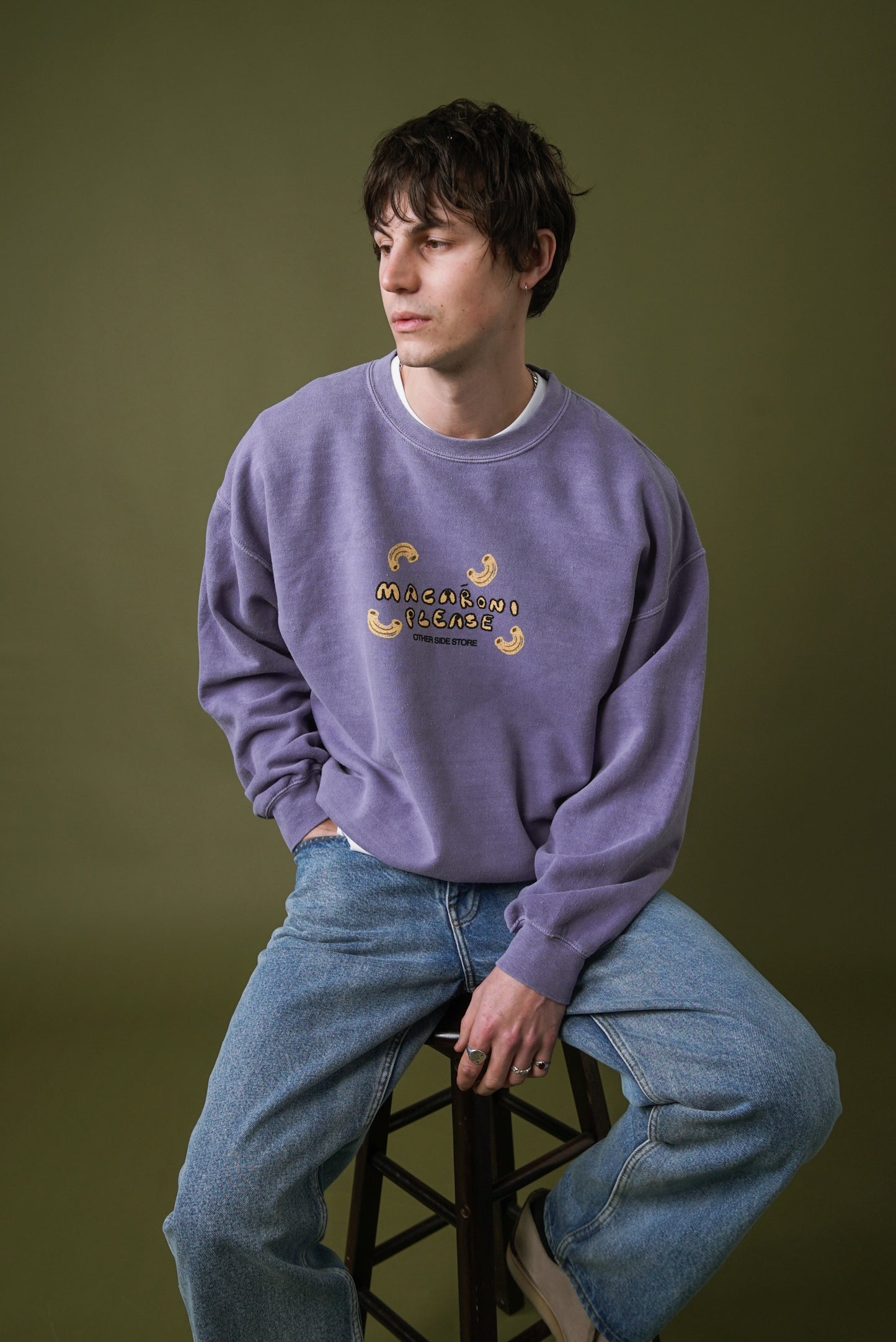 Other Side Store 'Macaroni Please' Vintage Washed Sweater - Lilac