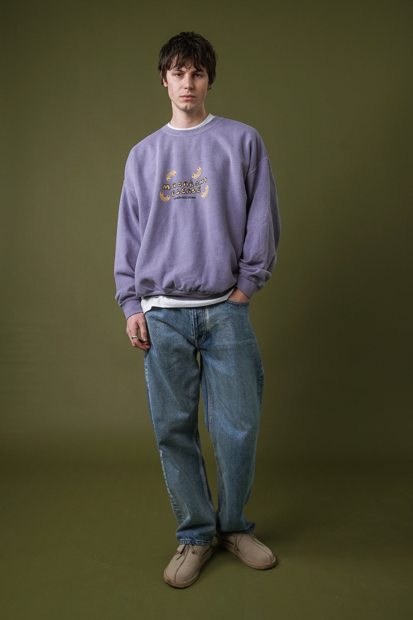 Other Side Store 'Macaroni Please' Vintage Washed Sweater - Lilac