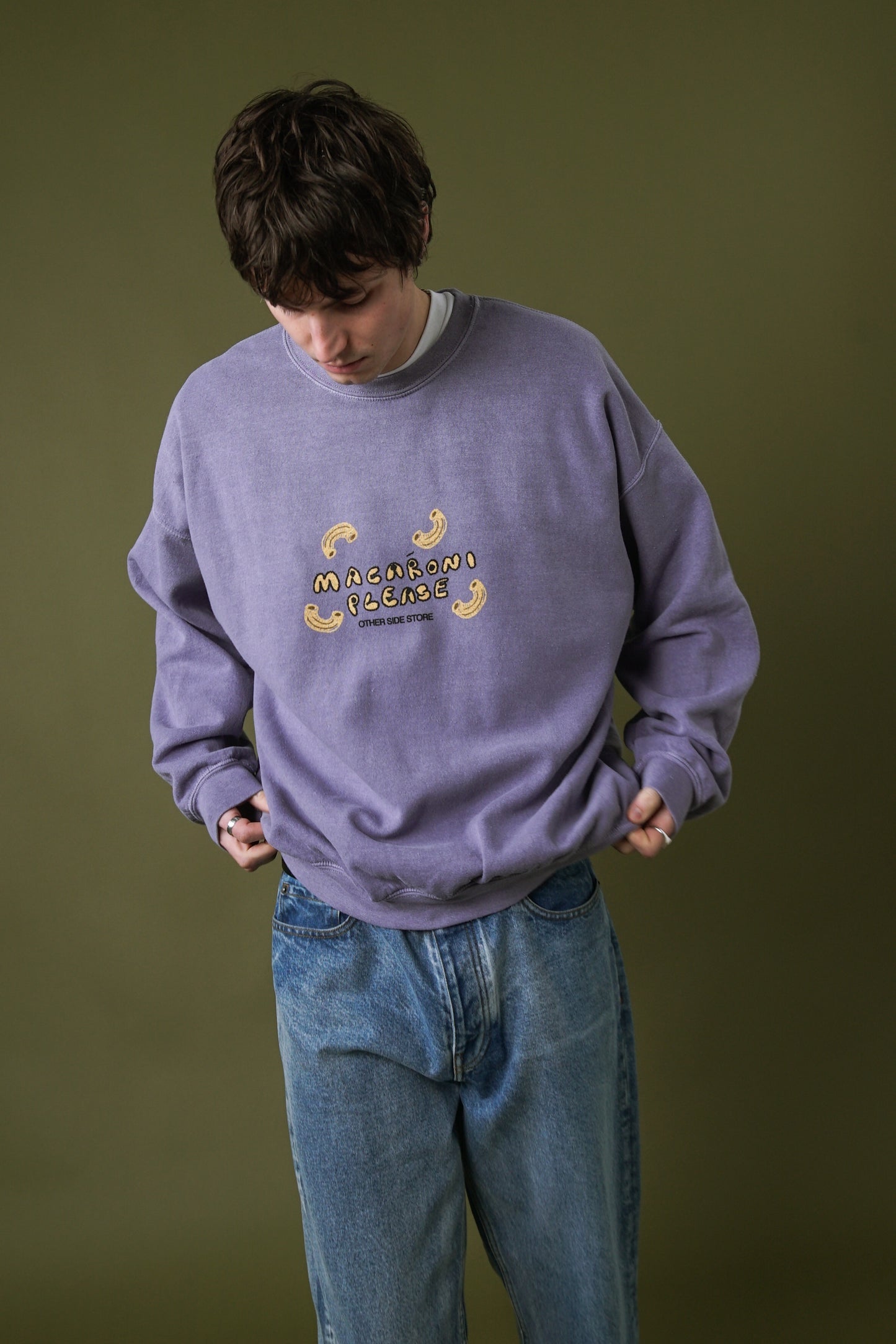 Other Side Store 'Macaroni Please' Vintage Washed Sweater - Lilac