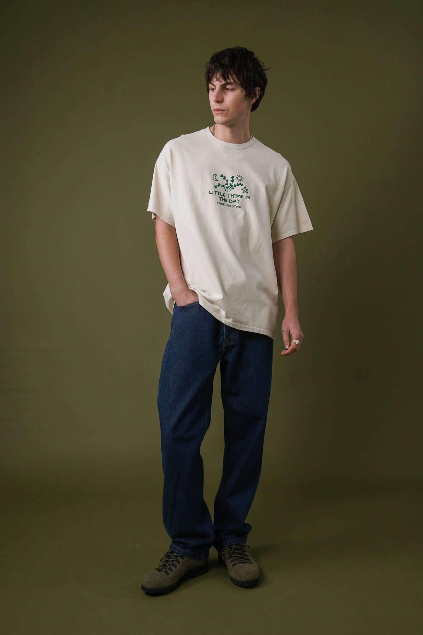 Other Side Store 'Little Thyme' Vintage Washed Tee - Cream