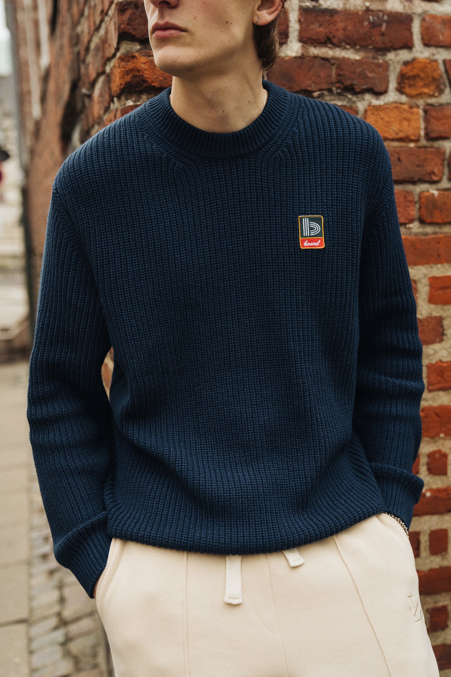 bound Retro Fisherman Rib Knit Sweater - Petrol Blue