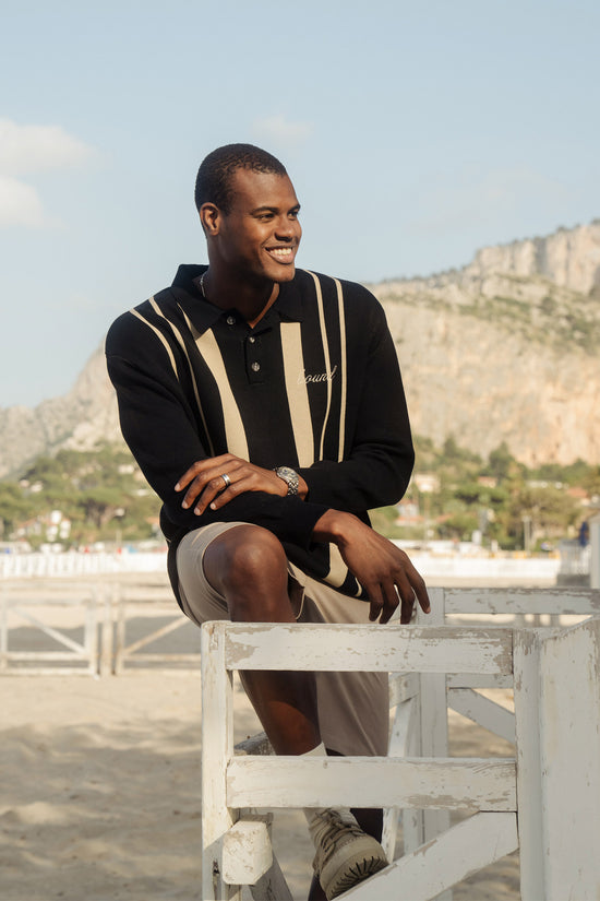 bound 'Aprile' LS Knit Polo - Black