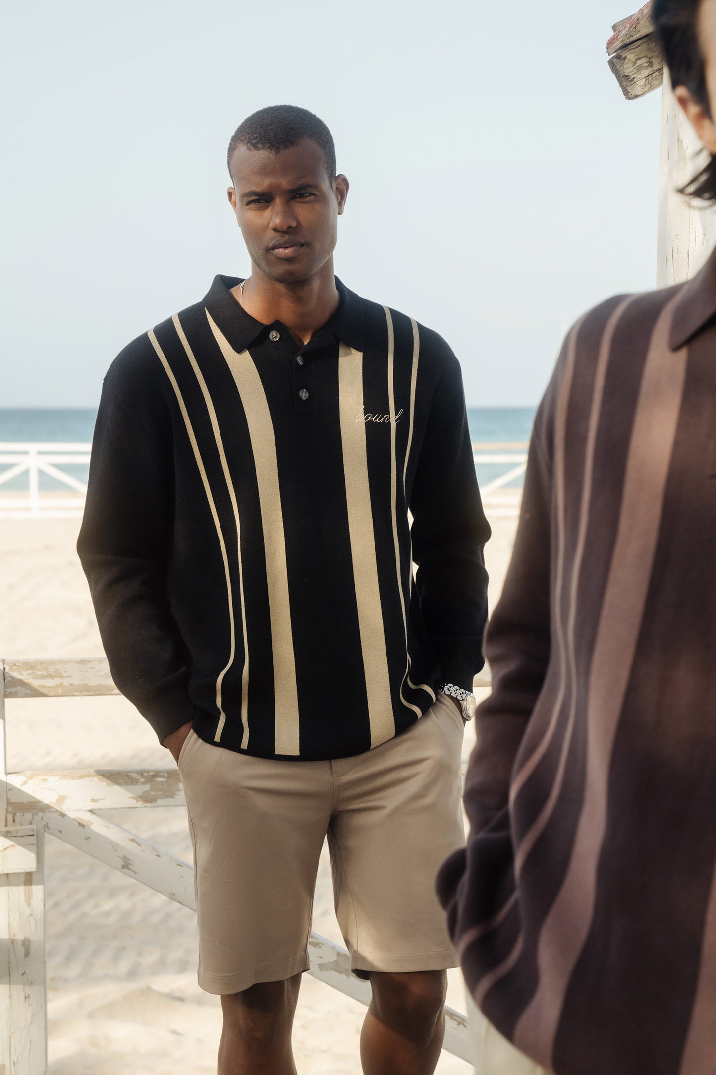 bound 'Aprile' LS Knit Polo - Black