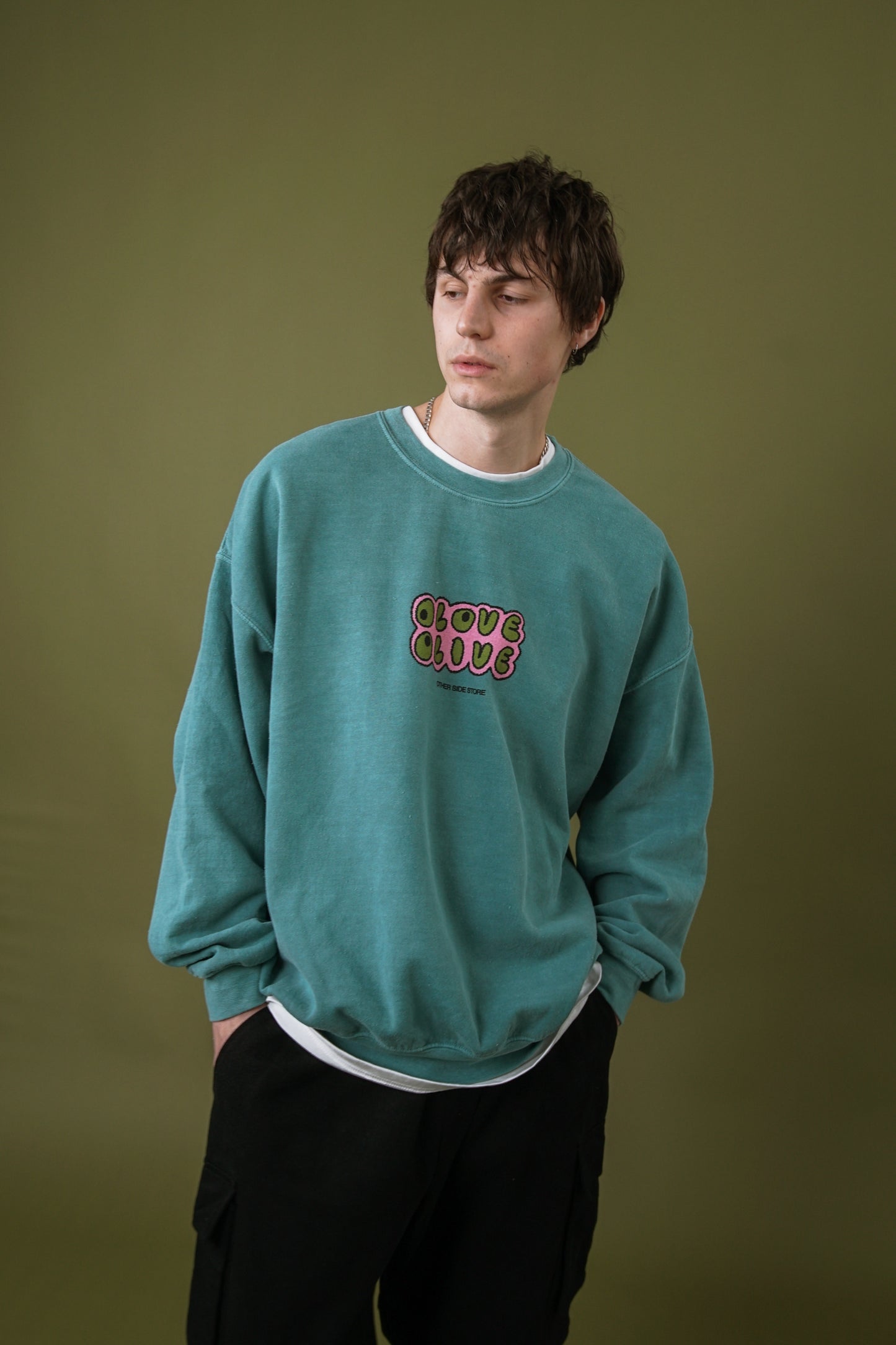Other Side Store 'Olove Olive' Vintage Washed Sweater - Teal