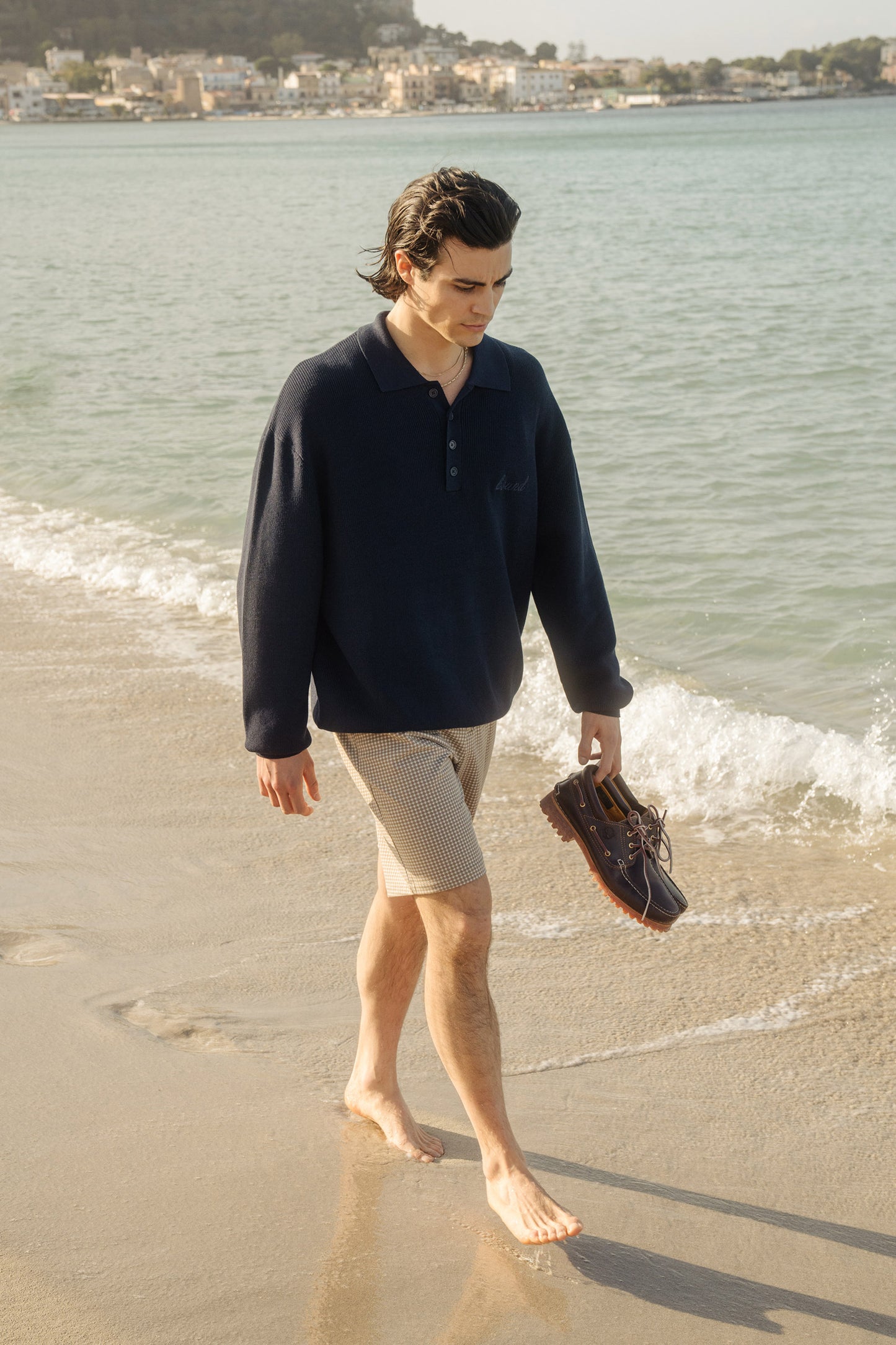 bound 'Ennio' LS Knit Polo - Navy